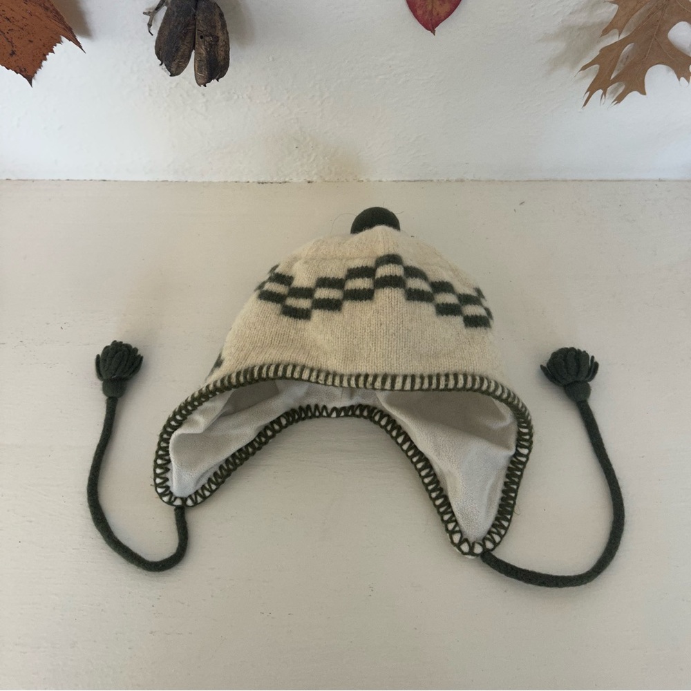 Patagonia Cream and Green Toddler Winter Hat